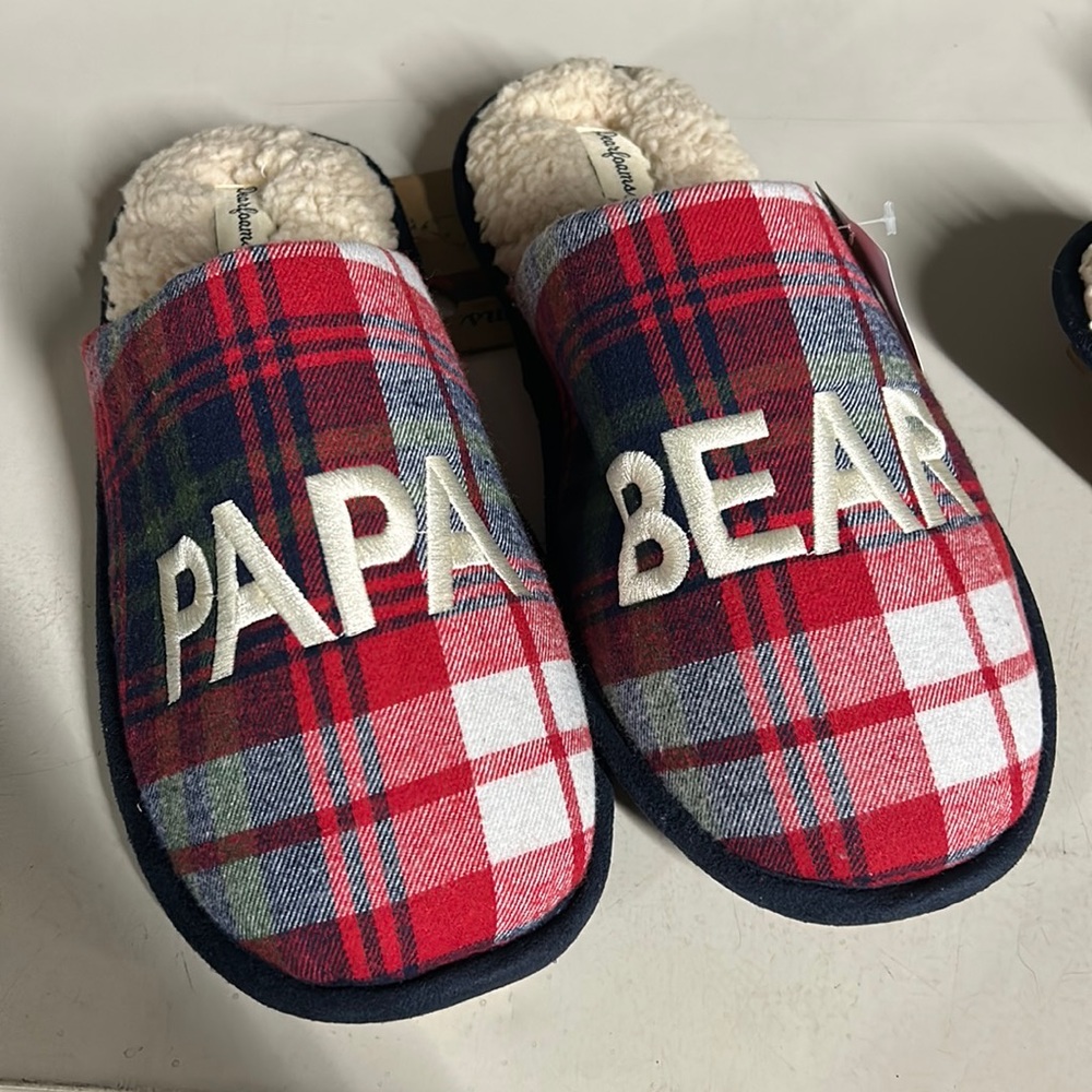 NWT Dearfoams Limited Edition Family Plaid Slippers Papa Bear